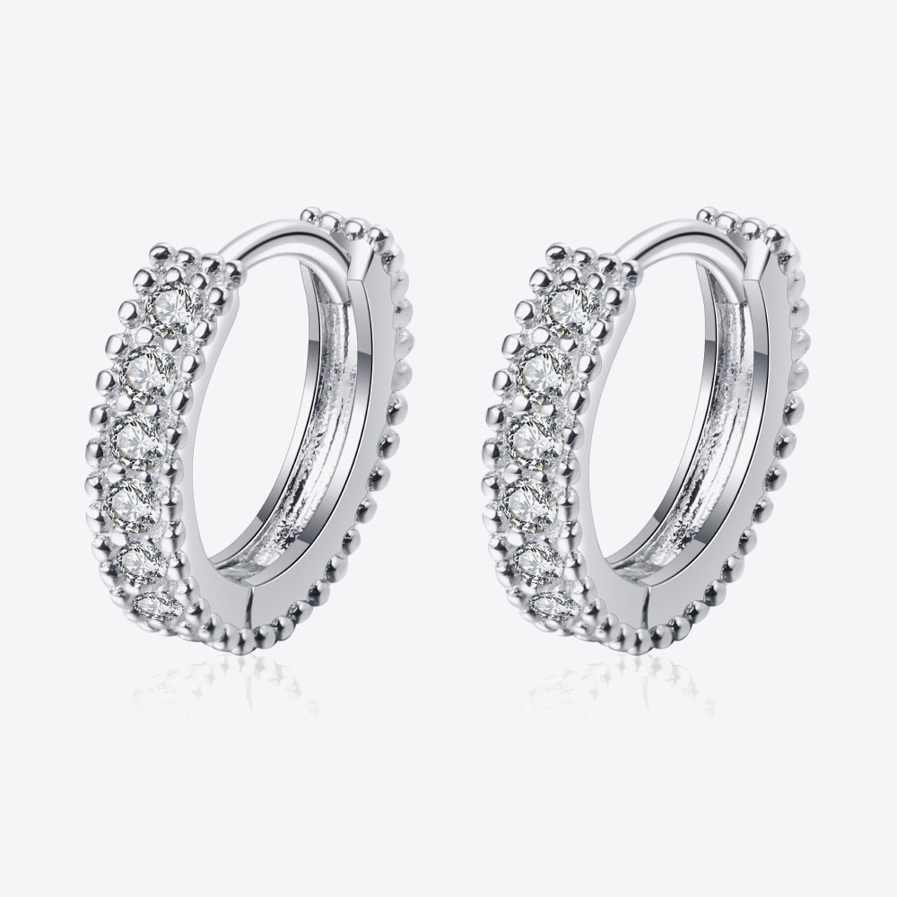 925 Sterling Silver Moissanite Diamond Encrusted Huggie Earrings